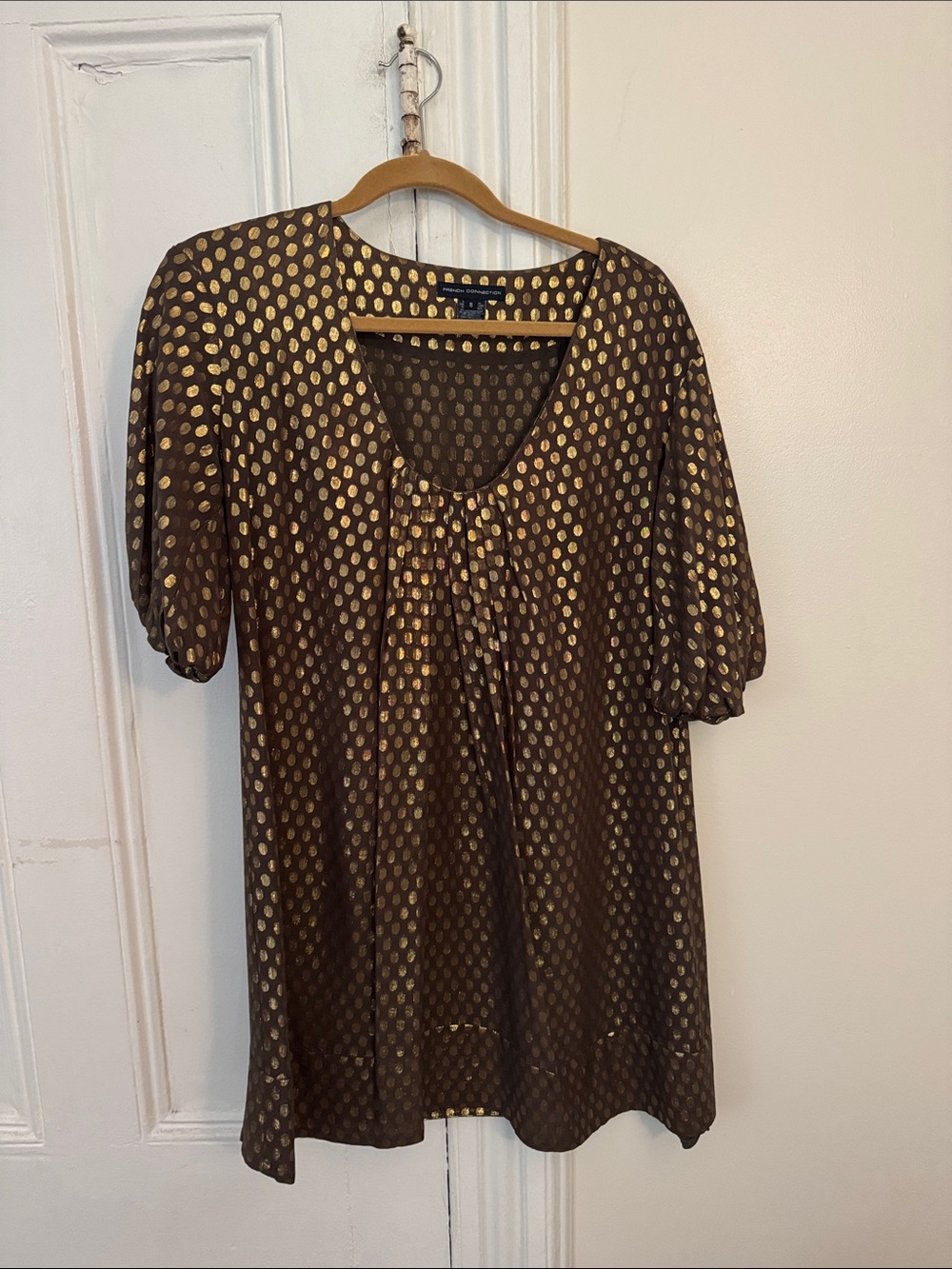 French Connection Brown Tunic with Gold Polka Dots